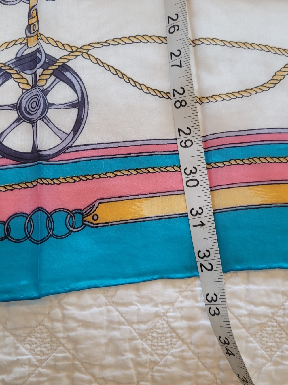 ALSA Spanish Silk Teal & Pink Nautical Rope & Wheel Old-world Print Scarf - Picture 9 of 11